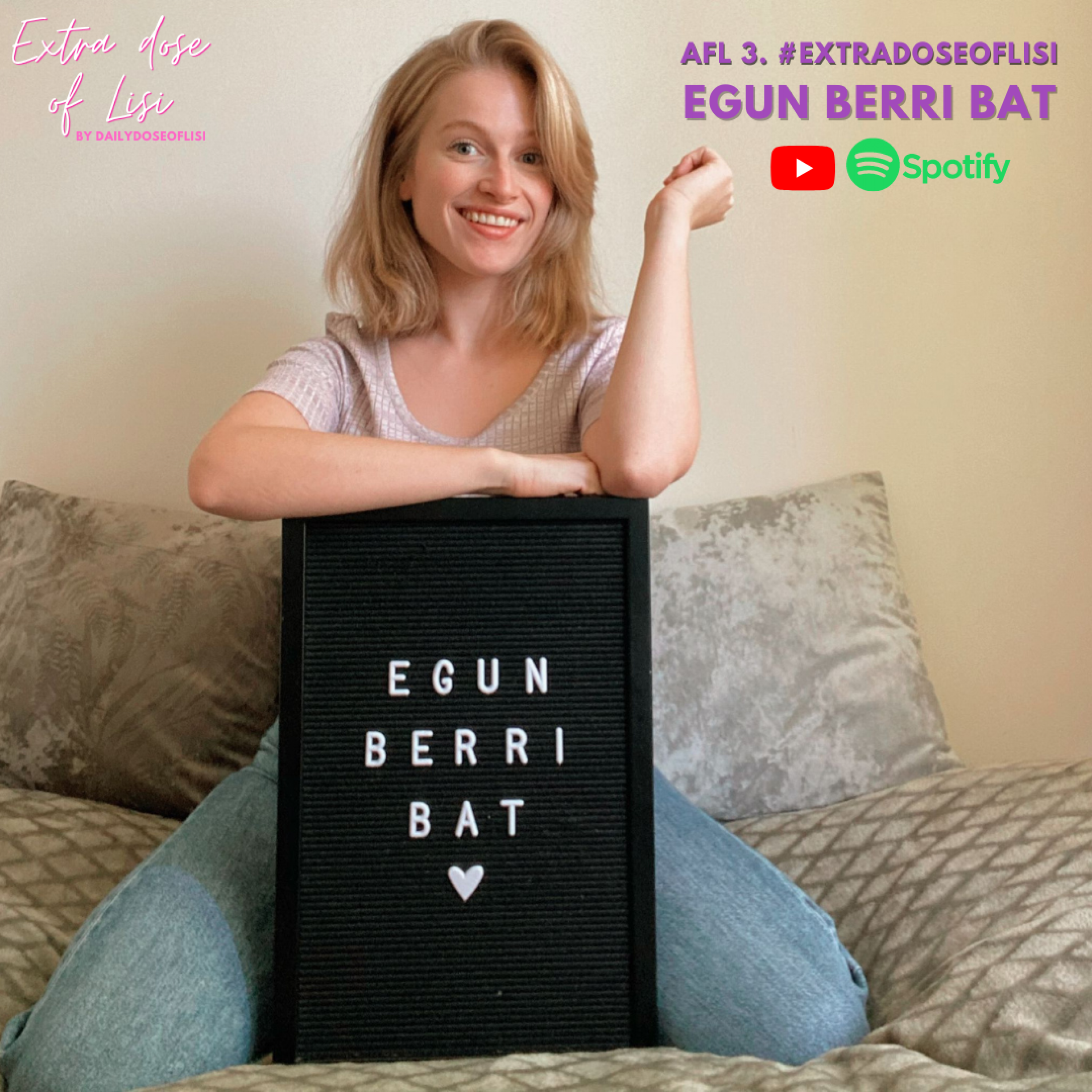 episode 3 screensaver with Lisi holding a board saying Egun Berri Bat (Spanish)